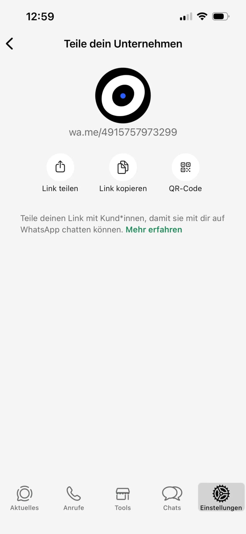 WhatsApp QR-Code Screen in den Einstellungen