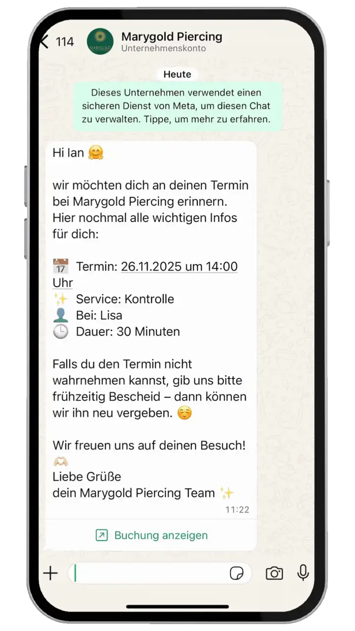 Terminbuchung per WhatsApp: Kunde schreibt, APPOYNT bestätigt den Termin
